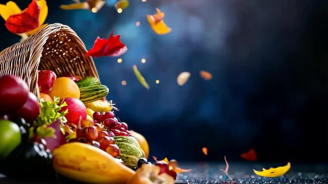 Montage of Vegetables in Thanksgiving Cornucopia