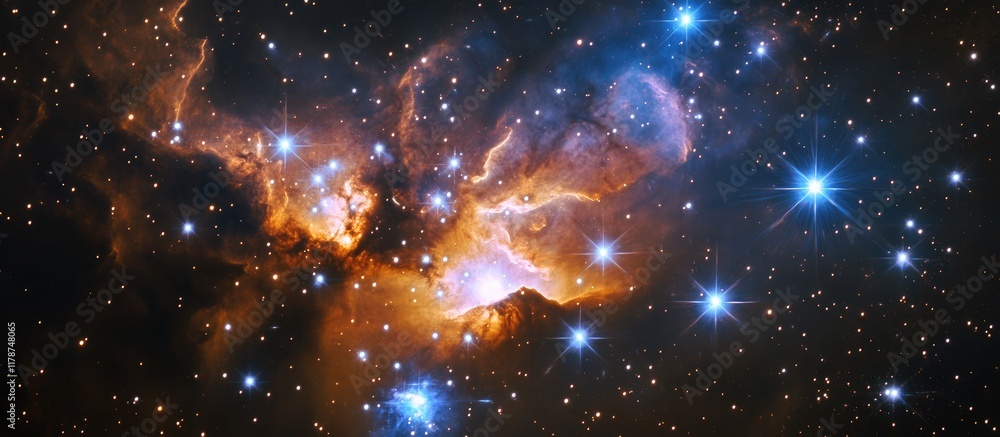 Canvas Prints vivid cosmic nebula with bright colors and star clusters ideal for overlays and text placement in sp