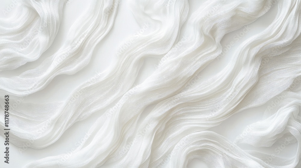 Poster white textured background featuring flowing fabric strands creating a soft and elegant surface suita