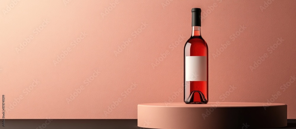 Poster elegant wine bottle displayed on round podium with neutral background and space for custom text or b