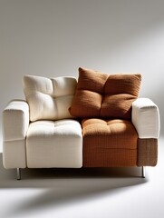 Stylish two-tone sofa with unique design and cozy pillows for modern living spaces.