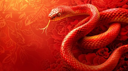 Fototapeta premium Chinese New Year 2025. Chinese New year symbol wooden snake. Celebrate New Year. Copy space area for text