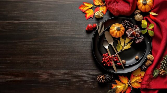 Top-Down View of Thanksgiving Table Decorations