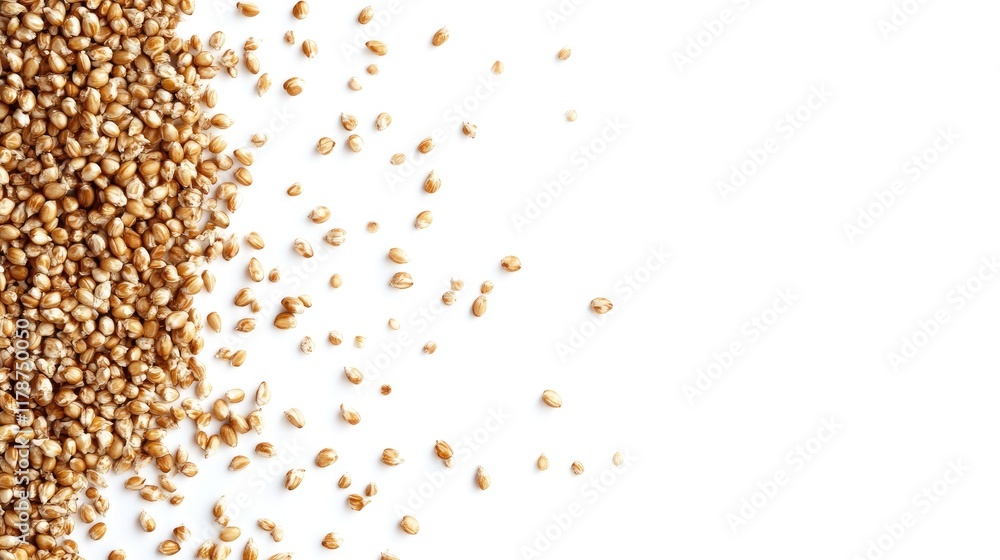 Poster corn seeds scattered on a white background creating empty space ideal for agricultural project visua