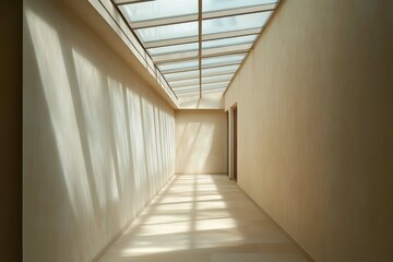 Obraz premium Minimalist hallway with natural light and shadows in modern architectural design