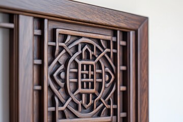 Intricate Wooden Panel With Geometric Carving Detail