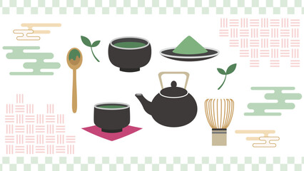 おしゃれな抹茶のイラスト素材セット