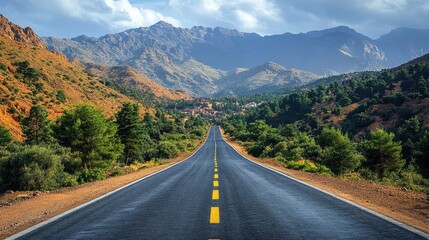 Naklejka premium semi-deserts and mountains, north africa nature, Moroccan stone desert, red hills, villages and argan trees