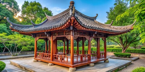 Obraz premium Chinese style gazebo with intricate wooden carvings and traditional roof tiles, Chinese, gazebo, architecture, traditional