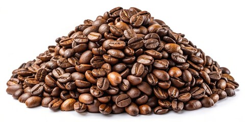 Fototapeta premium Isolated pile of coffee beans , roast, aromatic, caffeine, brew, flavor, dark, background, close-up, organic, natural, texture