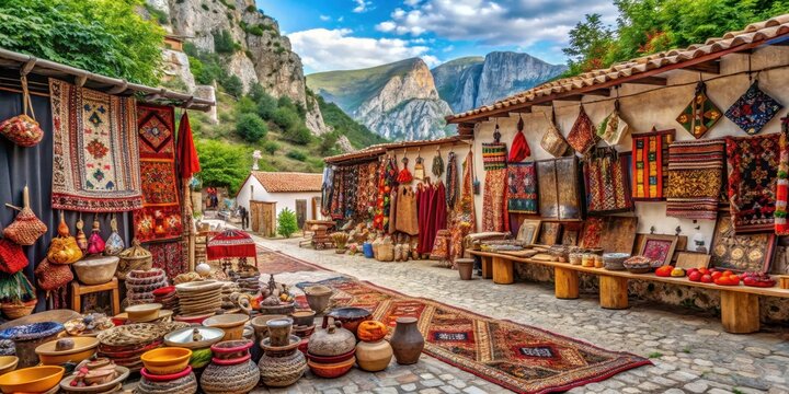 Kruja flea market featuring traditional Albanian crafts and souvenirs , Kruja, Albania, flea market, souvenirs