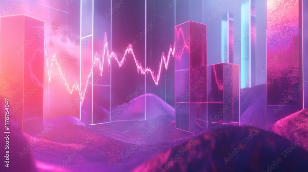 Poster a d financial graph with rising bars and an upward trending line chart, with metallic textures and s