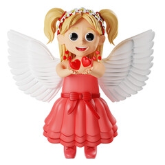 3D Character Cupid Girll Giving Hearts