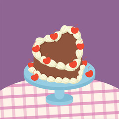 Heart shaped chocolate cake with cherries for Valentine's Day, weddings, birthdays and anniversaries.