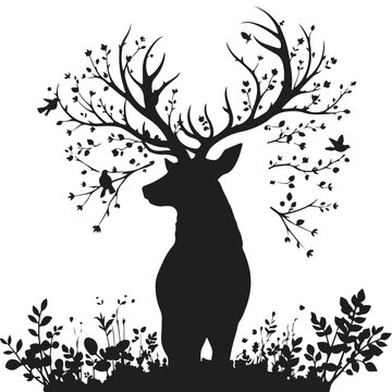 recommend clip art: Black and white deer silhouette with leafy antlers.