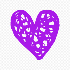 Doodle hand drawn heart drawing on white background