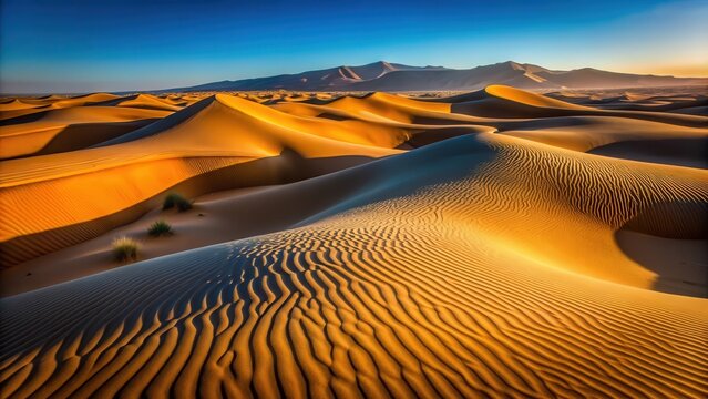 Abstract desert sand dunes with deep shadows and early morning light in Mhamid, Morocco, abstract, desert