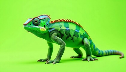 Fototapeta premium Vibrant Chameleon: A Striking Green Reptile Portrait