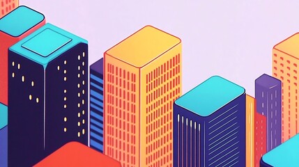 Fototapeta premium Vibrant Isometric Illustration: Colorful Cityscape Rising Dynamically. AI Generated