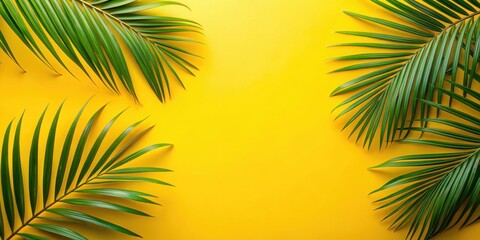 Fototapeta premium Tropical palm leaves on a vibrant yellow background , exotic, lush, foliage, nature, botanical, vibrant, tropical, sunny