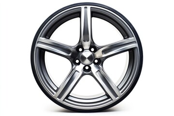 Obraz premium Sleek Silver Alloy Wheel Design for Modern Vehicles