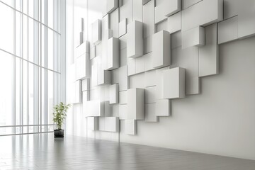 Obraz premium Serenity in Space: Abstract White Cube Wall in a Modern Room