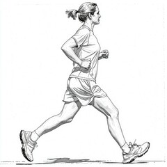 Fototapeta premium Dynamic Running Woman: A Black and White Sketch of an Athlete in Motion. A powerful illustration of fitness, speed, and determination.