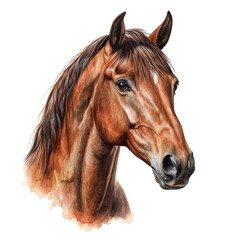 Obraz premium Portrait of a Bay Horse Isolated on White Background for Equestrian Themes on transparent background.