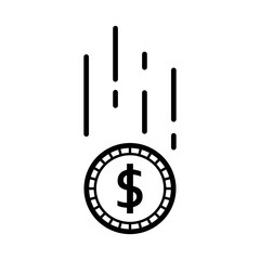 icon illustration of declining coin price, coin drop icon