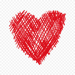 Doodle hand drawn heart drawing on white background