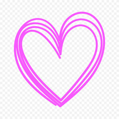 Doodle hand drawn heart drawing on white background