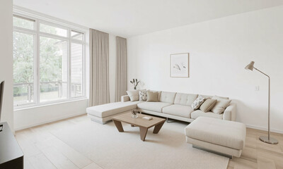 Fototapeta premium A modern minimalist interior with clean lines and simple geometric shapes
