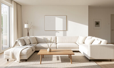A serene contemporary living room featuring neutral tones throughout