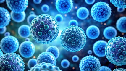 Abstract blue blood cells under a microscope, microscopic view, medical, science, biology, abstract, cellular