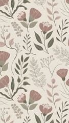 Minimalist Abstract Floral Wallpaper in Muted Earth Tones