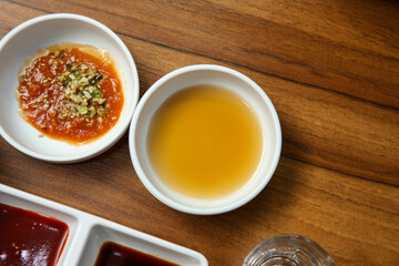 Korean sauce. Ssamjang and sesame oil