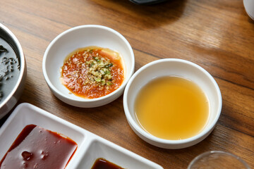 Korean sauce. Ssamjang and sesame oil