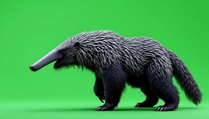 Obraz premium Giant Anteater: A Striking 3D Render with Dark Fur and Green Background