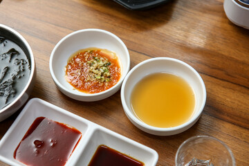 Korean sauce. Ssamjang and sesame oil