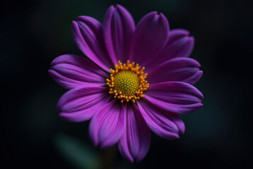 Obraz premium A close-up of a vibrant, purple daisy flower with a dark background