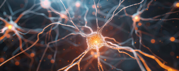 surreal depiction of glowing neurons interconnected in dark space