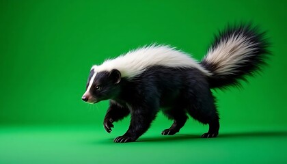 Fototapeta premium Striped Skunk: A Dramatic, Green-Screen Portrait