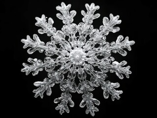 Delicate winter crystal close view on cold ice background with unique pattern frozen in nature