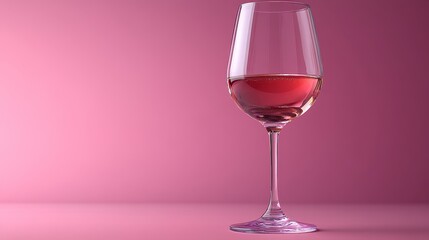 Rose wine glass on pink background.