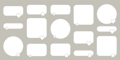 Customer testimonial templates, shape vector for social media featuring speech bubbles, star ratings, and user feedback icons. For review sharing.