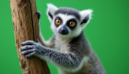 Curious Ring-tailed Lemur: A Vibrant Portrait against Green