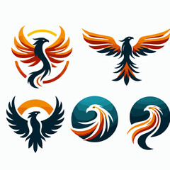 Bird, phoenix, hawk, eagle, circle wings logo symbol, creative collections. Bird, phoenix, hawk, eagle, logo symbol, creative collections set of circle bird icon template vector design