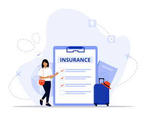 travel insurance concept illustration. Suitable for landing page, ui, web, App intro card, editorial, flyer, and banner.