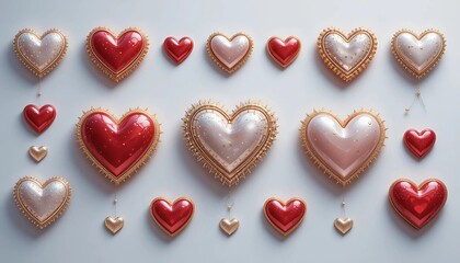 white background with a set of pink and white hearts