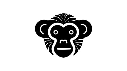 Monkey Cute Face, black isolated silhouette
